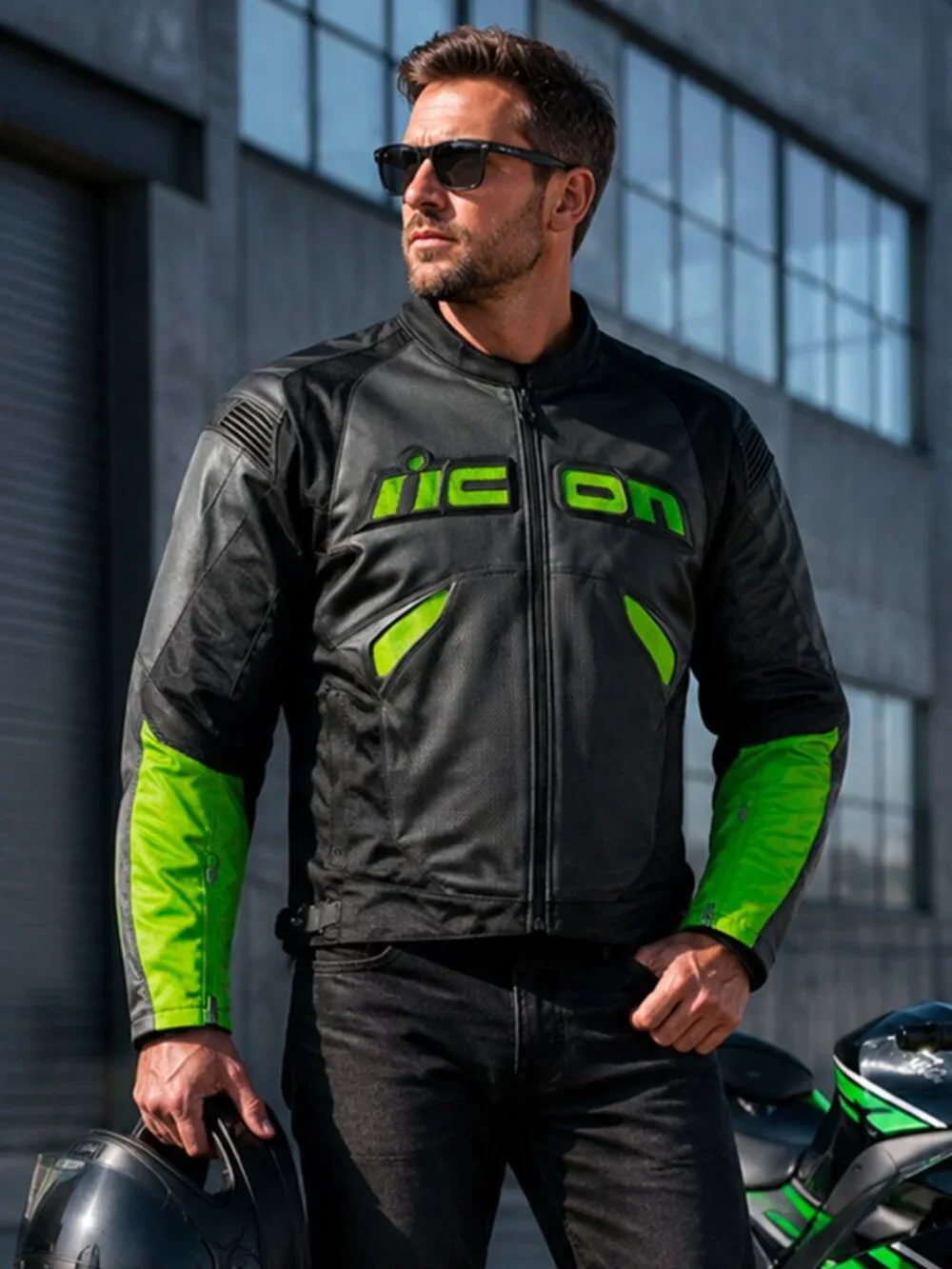 Icon Sanctuary D3O Leather Motorcycle Jacket Men's M Black Green Armor EUC